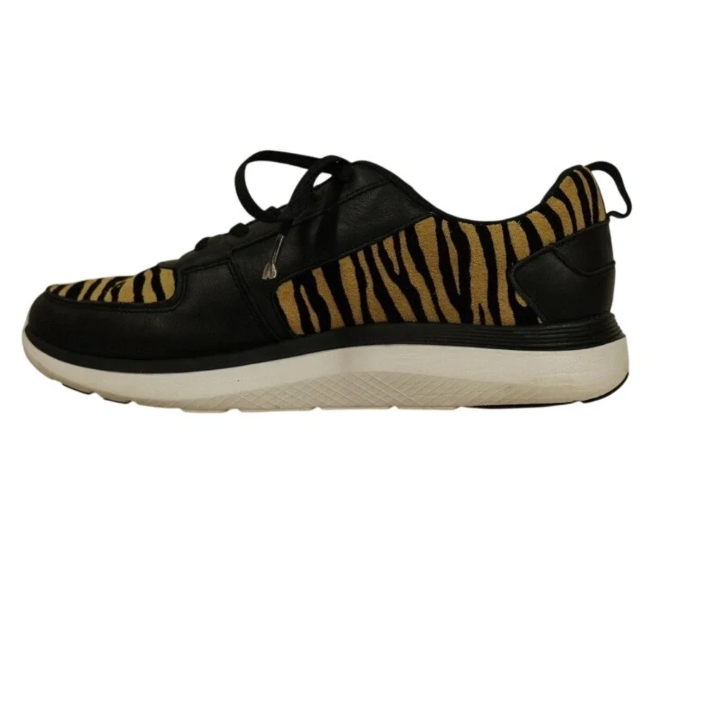 Vionic Remi Tiger Sneakers Women 11 Black Tan Calf Hair Animal Print Walkng Shoe
